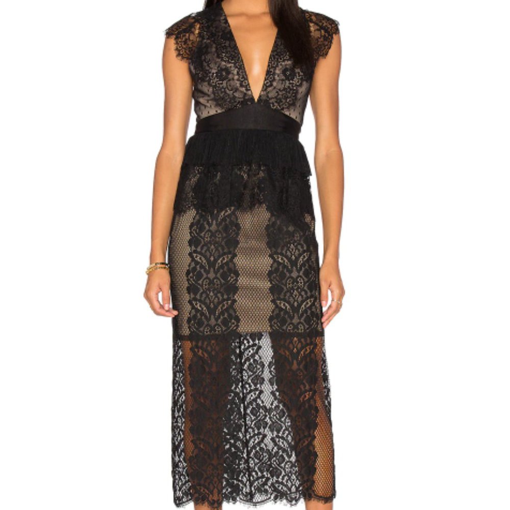 NWT Three Floor Lace Affair Dress - Black/Nude
